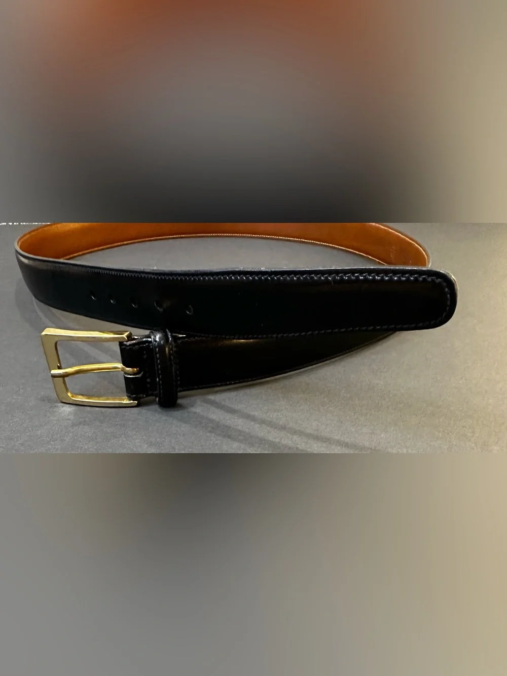 VTG 1990-2000 Trafalgar Cortina Smooth Black Leather Dress Belt Brass Buckle USA